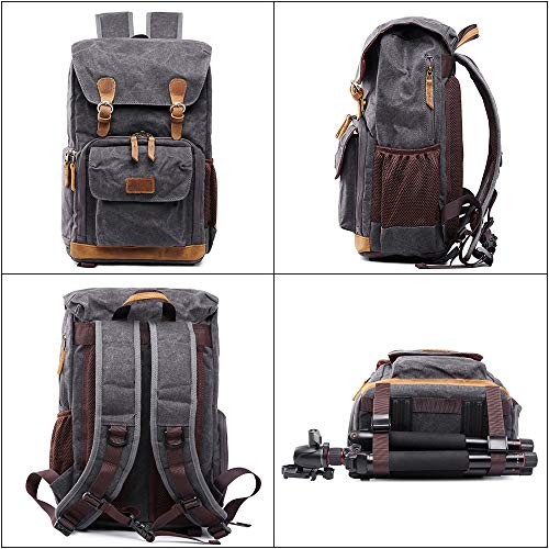 YUHAN Canvas Camera Backpack, Large Capacity Front-Open DSLR Bag, Gray-1
