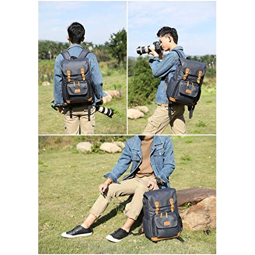 YUHAN Canvas Camera Backpack, Large Capacity Front-Open DSLR Bag, Gray-6