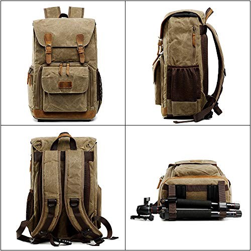 YUHAN Khaki Canvas Camera Backpack for SLR and DSLR-1