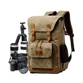 YUHAN Khaki Canvas Camera Backpack for SLR and DSLR