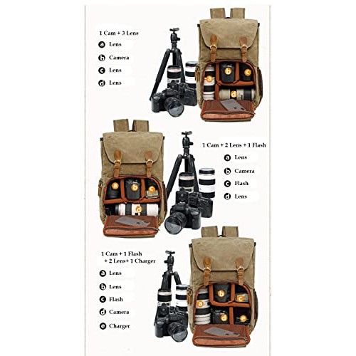 YUHAN Khaki Canvas Camera Backpack for SLR and DSLR-3