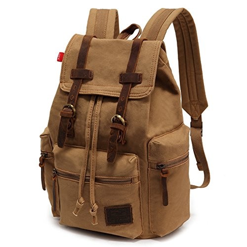 YUHAN Canvas Backpack, Unisex Vintage Casual Rucksack, Khaki-1