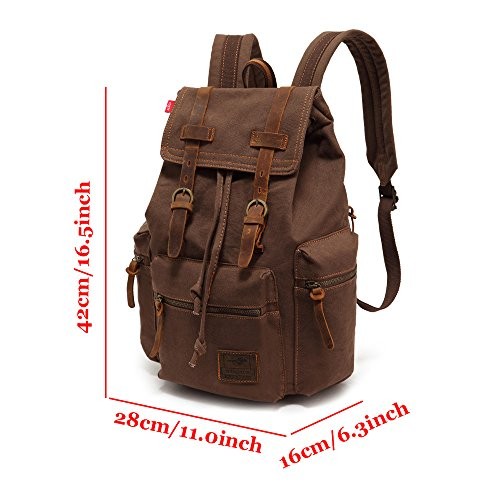 YUHAN Canvas Backpack, Unisex Vintage Casual Rucksack, Khaki-2