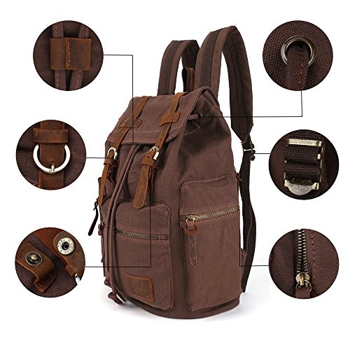 YUHAN Canvas Backpack, Unisex Vintage Casual Rucksack, Khaki-4