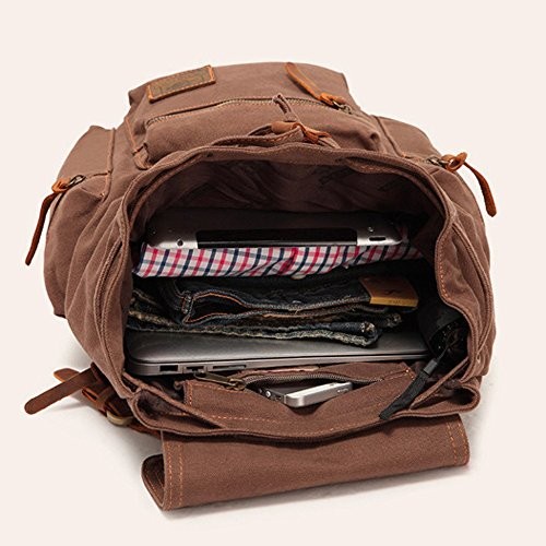 YUHAN Canvas Backpack, Unisex Vintage Casual Rucksack, Khaki-5