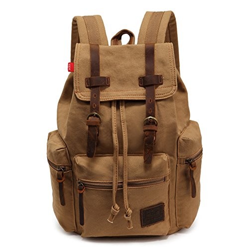 YUHAN Canvas Backpack, Unisex Vintage Casual Rucksack, Khaki