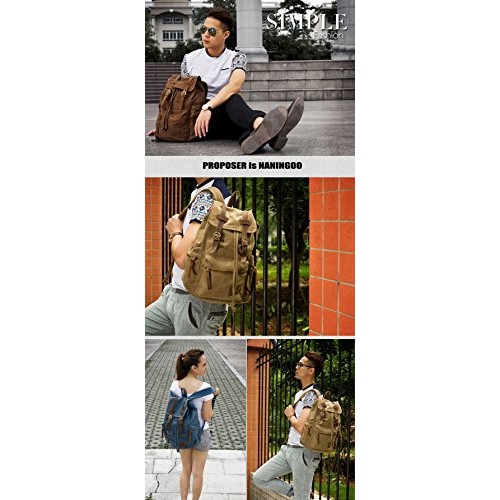 YUHAN Canvas Backpack, Unisex Vintage Casual Rucksack, Khaki-6
