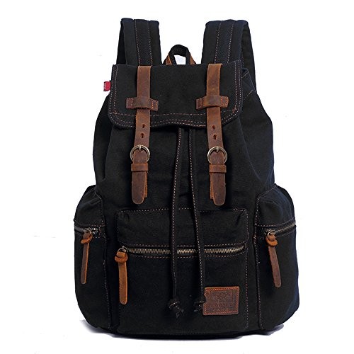 YUHAN Canvas Backpack, Unisex Vintage Casual Rucksack, Black