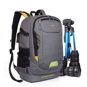 YUHAN Grey Oxford Large Capacity Multi-function Camera Backpack with Padded Insert