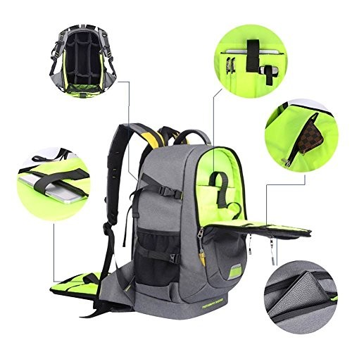 YUHAN Grey Oxford Large Capacity Multi-function Camera Backpack with Padded Insert-7