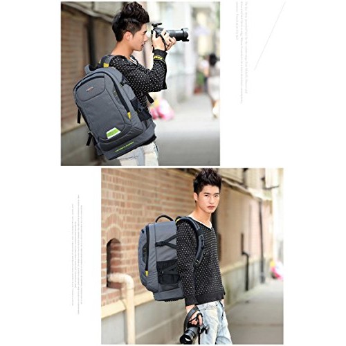 YUHAN Grey Oxford Large Capacity Multi-function Camera Backpack with Padded Insert-8