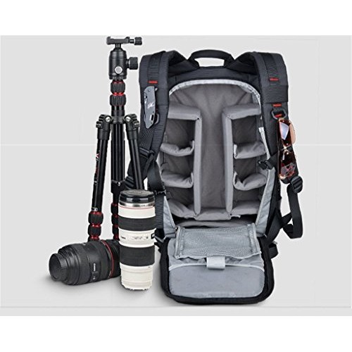 YUHAN Oxford large-capacity multi-function camera backpack with inner padding and rain cover, Black + Yellow-2