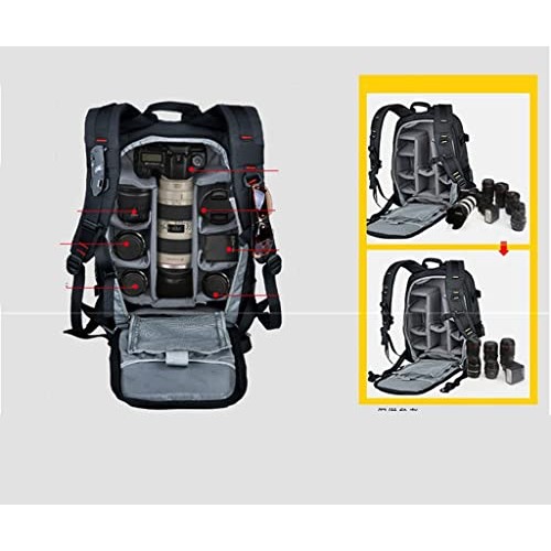 YUHAN Oxford large-capacity multi-function camera backpack with inner padding and rain cover, Black + Yellow-3