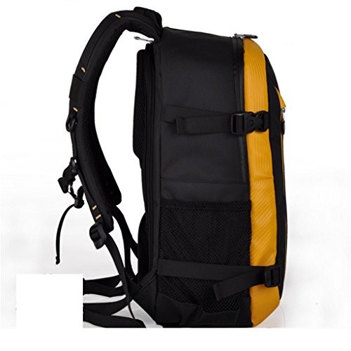 YUHAN Oxford large-capacity multi-function camera backpack with inner padding and rain cover, Black + Yellow-4