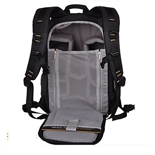 YUHAN Oxford large-capacity multi-function camera backpack with inner padding and rain cover, Black + Yellow-7