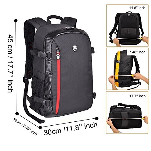 YUHAN Oxford large-capacity multi-function camera backpack, Black + Red-1