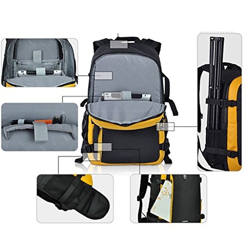 YUHAN Oxford large-capacity multi-function camera backpack, Black + Red-6