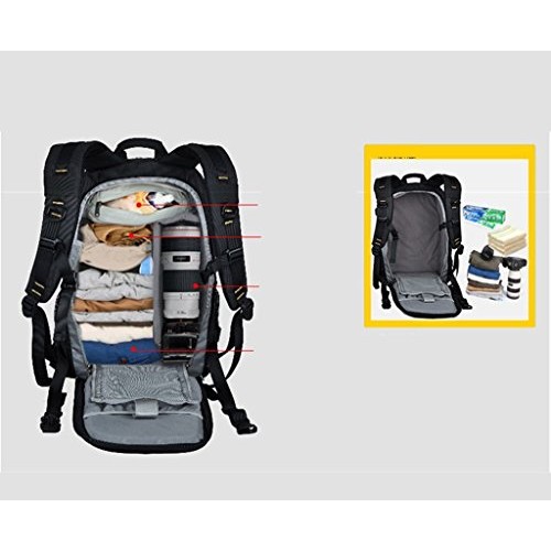 YUHAN Oxford large-capacity multi-function camera backpack, Black + Red-8
