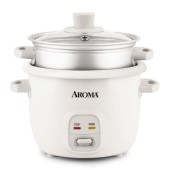 Aroma Rice Cooker, 2-Cup Uncooked / 4-Cup Cooked, 1 Qt, White, ARC-302-1NG