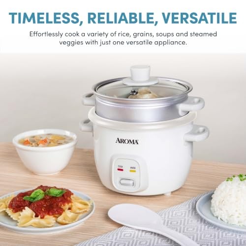 Aroma Rice Cooker, 2-Cup Uncooked / 4-Cup Cooked, 1 Qt, White, ARC-302-1NG-2