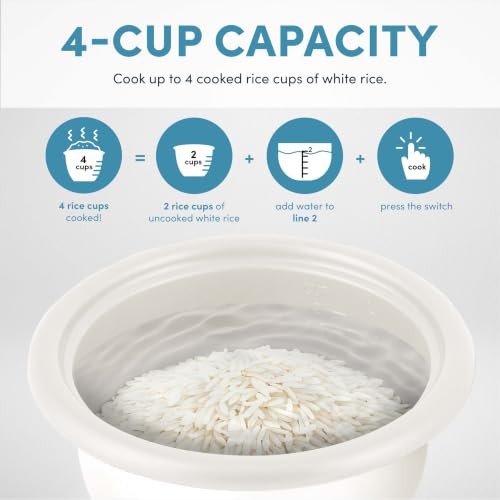 Aroma Rice Cooker, 2-Cup Uncooked / 4-Cup Cooked, 1 Qt, White, ARC-302-1NG-4