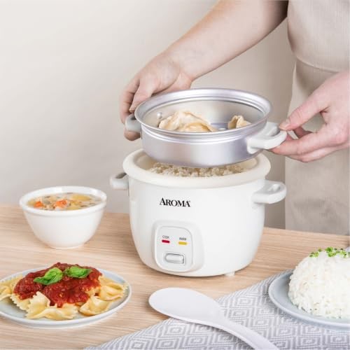 Aroma Rice Cooker, 2-Cup Uncooked / 4-Cup Cooked, 1 Qt, White, ARC-302-1NG-8