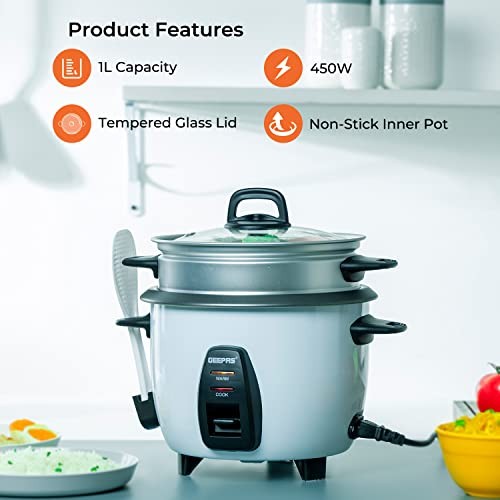 GEEPAS 450W Rice Cooker & Steamer, 1L, with Keep Warm Function-1