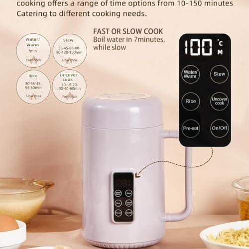 Generic Purple Mini Rice Cooker, 1L Multi-Function Travel Stew Pot-4
