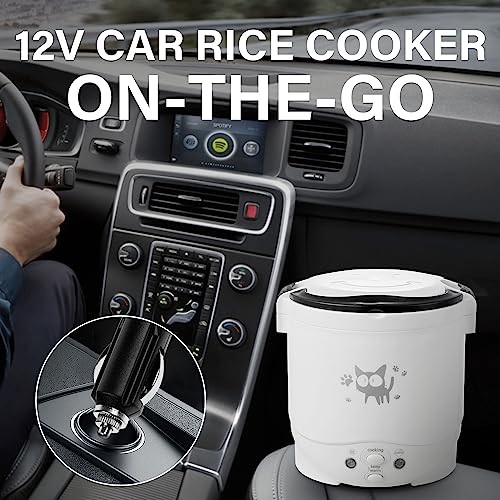OSBA 12V Car Rice Cooker 1L with Steamer, White-1