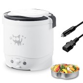 OSBA 12V Car Rice Cooker 1L with Steamer, White