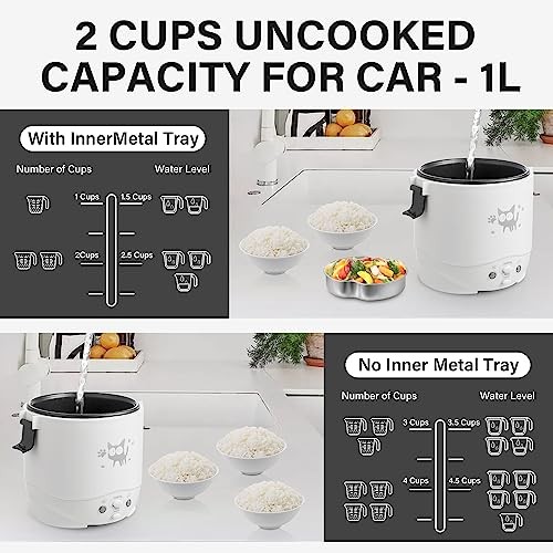 OSBA 12V Car Rice Cooker 1L with Steamer, White-3