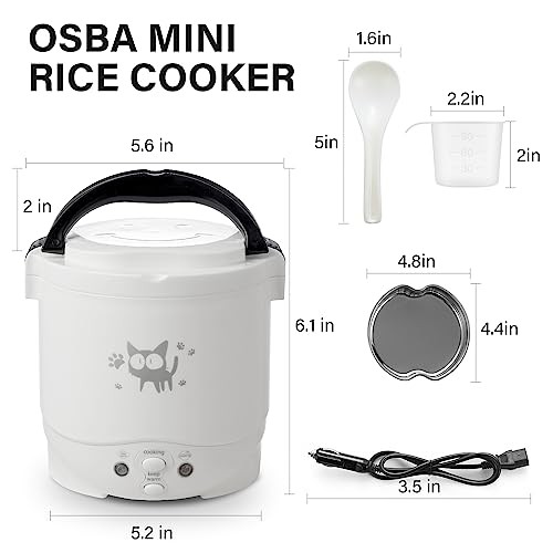 OSBA 12V Car Rice Cooker 1L with Steamer, White-8