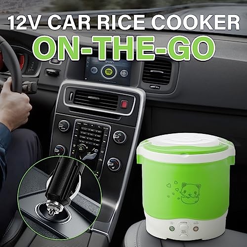 OSBA 1L Mini Car Rice Cooker, 12V Travel Cooker, Green-1