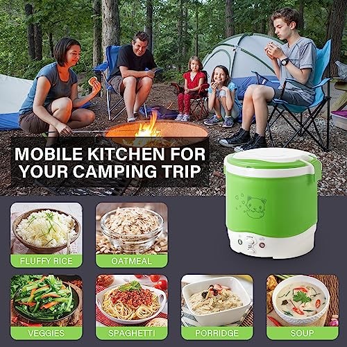 OSBA 1L Mini Car Rice Cooker, 12V Travel Cooker, Green-2