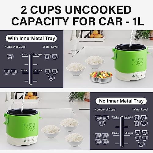 OSBA 1L Mini Car Rice Cooker, 12V Travel Cooker, Green-3