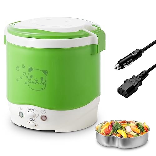 OSBA 1L Mini Car Rice Cooker, 12V Travel Cooker, Green