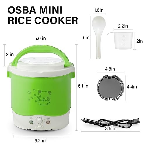 OSBA 1L Mini Car Rice Cooker, 12V Travel Cooker, Green-8