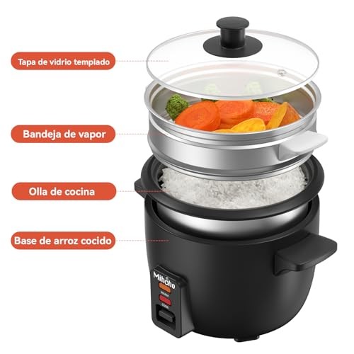 Mihoho 1L Electric Rice Cooker with Glass Lid, Black A-1