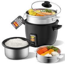 Mihoho 1L Electric Rice Cooker with Glass Lid, Black A