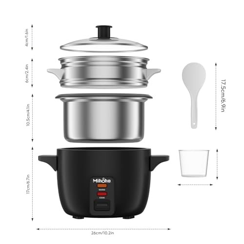 Mihoho 1L Electric Rice Cooker with Glass Lid, Black A-4