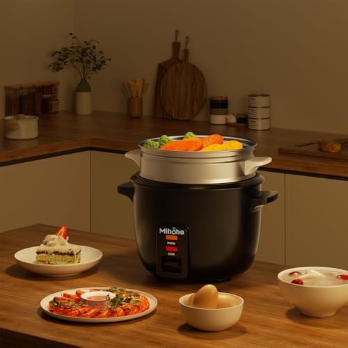 Mihoho 1L Electric Rice Cooker with Glass Lid, Black A-5