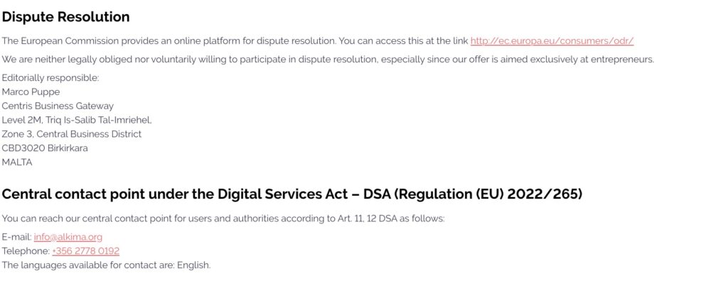 Hiking & Camping Stuff legal notices and DSA contact information