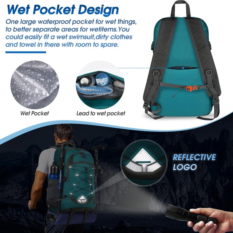 IGOLUMON 40L Lightweight Foldable Waterproof Hiking Backpack for Men & Women - Green - Image 3